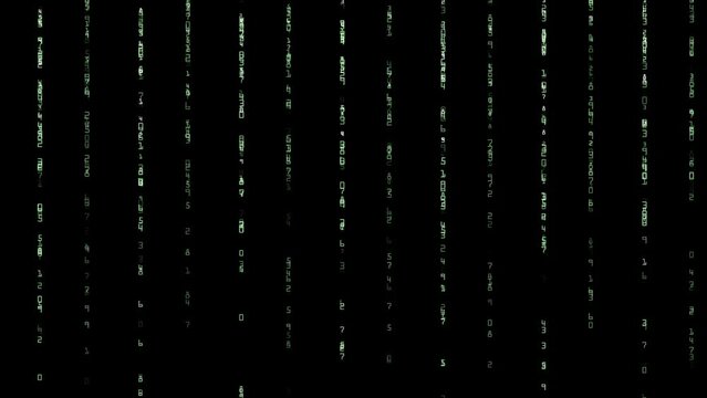 Animated wallpaper of Matrix style numbers falling in columns and scrolling down, green numbers on a black background
