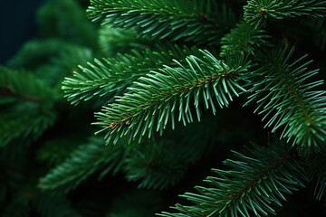 Festive Christmas scene featuring the green, prickly boughs of a fir or pine branch.