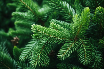 Fototapeta na wymiar Festive Christmas scene featuring the green, prickly boughs of a fir or pine branch.