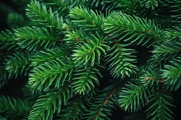 Holiday background adorned with the green, prickly foliage of a fir or pine leaf.