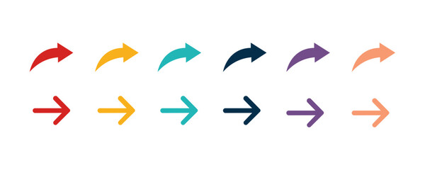 Direction arrow icon set. Colored arrows symbols. Arrows of different types. Arrow isolated vector graphic elements eps10. - obrazy, fototapety, plakaty