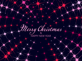 Colorful sparking firework. Merry Christmas and Happy New Year. Pattern of bright sparkling magical neon multi-colored particles, sparks and stars shining with special light on dark background.  © Natalia