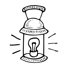 Retro camping lamp sketch. Street lighting. Hand drawn illustration.
