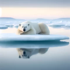 Foto op Canvas Polar bear on the pack ice, north of Svalbard Arctic Norway, beautiful north polar wildlife, generative ai © Nora