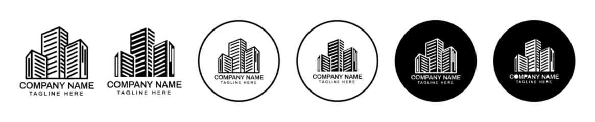 Fotobehang building logo. corporate business company office or skyscraper building symbol set. Real estate residential home property building vector line logo. urban city house property sign. © Krupal