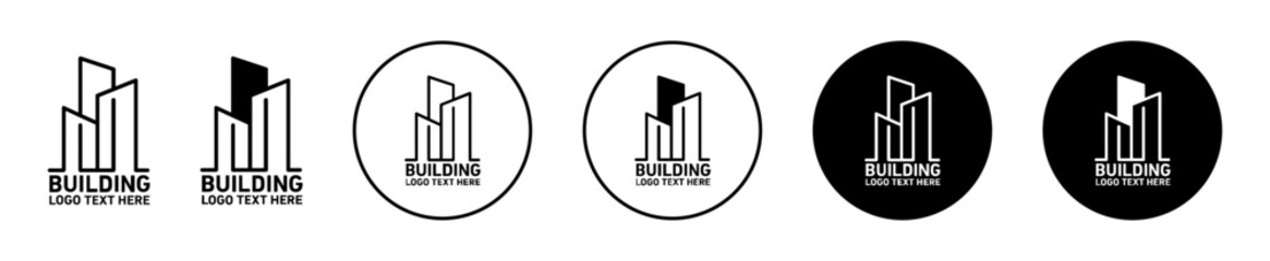 corporate building logo. company business office or residential real estate property building symbol set. urban house skyline or skyscraper home vector line logo. 