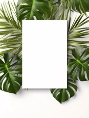 Frame mockup with Chamomile flowers on a white background. Banner or gift card with flowering frame