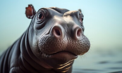 a baby hippo face close up, Generative AI