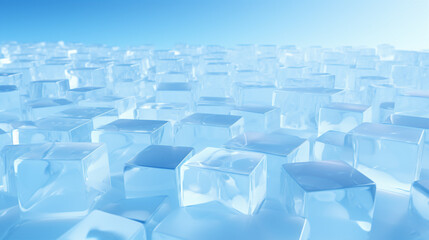 A 3D representation of chunks of ice, arranged diagonally, atop a frigid background.