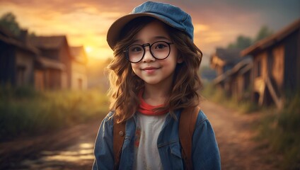 Child kid girl in lake village : child cinematic photography ai generated