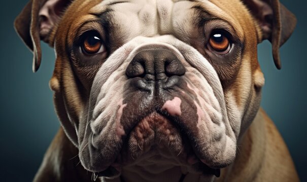 a bulldog face close up, Generative AI
