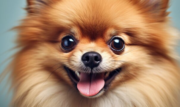 a pomeranian dog face close up, Generative AI