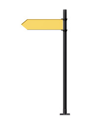 Yellow street sign or direction sign isolated on white background. Template or mockup. 3d render