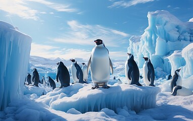 Crafting a Penguin Colony Scene with Words. - obrazy, fototapety, plakaty