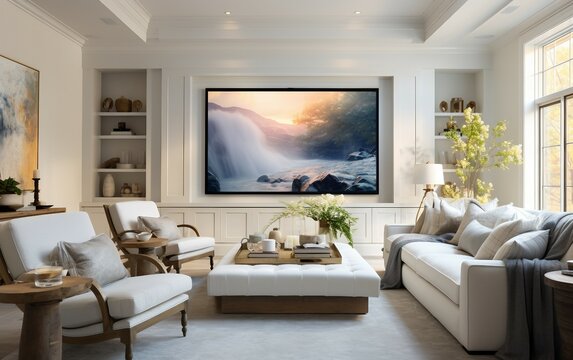 Illustrate a Media Room Featuring a Large Screen.