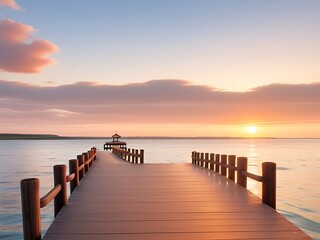 Fototapeta premium Wooden pier on the beach at beautiful sunset in the evening