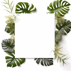 Frame mockup with Chamomile flowers on a white background. Banner or gift card with flowering frame