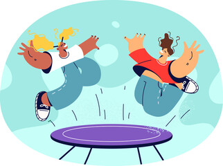 Happy kids jumping on trampoline