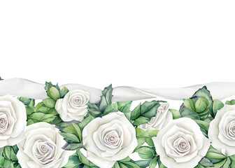 White Roses Flowers Illustration Isolated on White Background