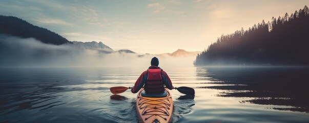a person kayaking on open water, Generative AI - obrazy, fototapety, plakaty