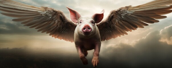 a pig with wings flying, Generative AI - obrazy, fototapety, plakaty