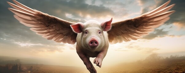a pig with wings flying, Generative AI - obrazy, fototapety, plakaty