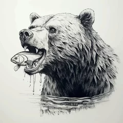 Fototapeten Illustration simple bear with a salmon © Linggakun