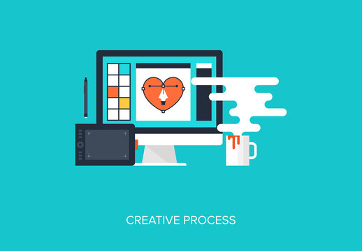 Abstract flat vector illustration of creative process concept. Elements for mobile and web applications.