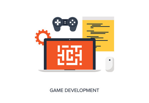 Abstract flat vector illustration of game development concept. Elements for mobile and web applications.
