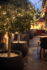 christmas and New Year decorations decorations in the interior of the cafe