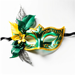 Mascara de carnaval brasileira para os olhos, verde e amarelo. Fantasia carnavalesca do brasil.