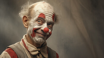 Whimsical clown with a mischievous grin, playful visage.