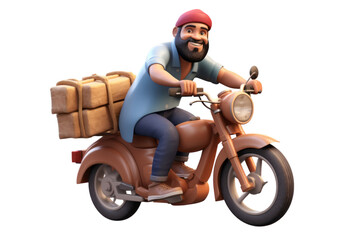 Obraz premium 3D Cartoon Courier Character on Motorcycle