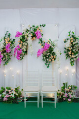 flower arrangements as a backdrop for wedding celebrations in Indonesia.