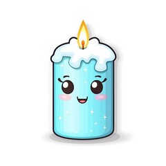 Obraz premium Cartoon holiday candle emoji. Christmas candle sticker. New Year, Birthday. Collection of emoji, sticks, logos. Collection of bioluminescent stickers. Generative AI