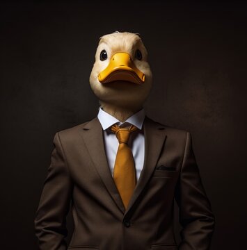 a man with a  duck bird's head in a suit