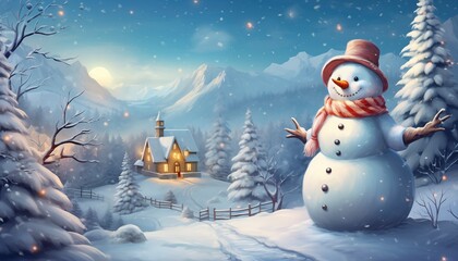 Obraz premium Snowman with Winter Landscape in the Background