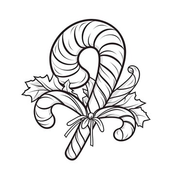 Christmas Candy Cane Cartoon-Style in White and Black