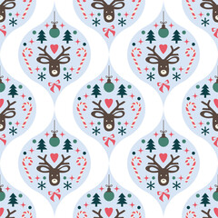 Christmas repeating pattern. Holiday flat seamless tile pattern. Editable vector file. Trendy design. Can use as background, print, fashion fabric, wallpaper, wrapping paper, etc.