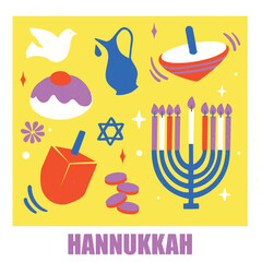 Hanukkah holiday design card or banner.
Editable vector illustration file. Greeting card for happy Hanukkah holiday. 