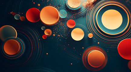 Vivid abstract composition with overlapping circles and a dynamic, colorful design.