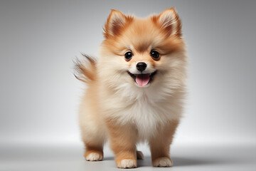Illustration of cute puppy dog on light background. Pomeranian Spitz puppy