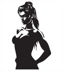 athletic woman silhouette, athlete woman drawing, gym prints, muscular woman drawing, eps, cutting file