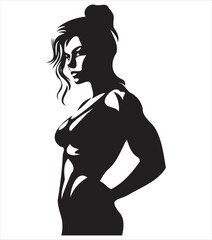 athletic woman silhouette, athlete woman drawing, gym prints, muscular woman drawing, eps, cutting file