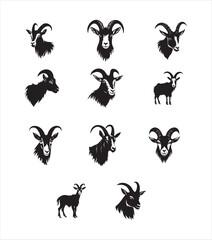 goat silhouette drawing,black and white goat drawing,isolated on white background,editable,print ready,eps - obrazy, fototapety, plakaty