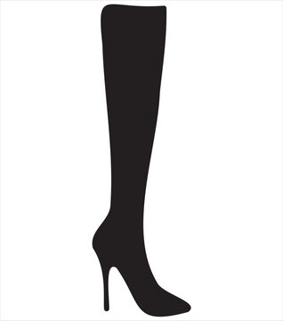 Women's high-heeled boots, women's high-heeled shoe silhouette, print-ready, editable, eps, cutting file