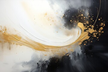 Abstract monochromatic particular glossy gold paint, with a golden proportion and black, white colors. Metallic accents. Great as background, wallpaper. Generative AI, AI - obrazy, fototapety, plakaty