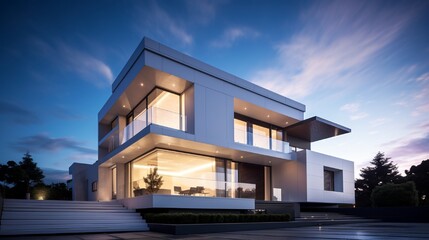 Fototapeta premium A Photograph capturing the sleek lines and innovative design of a modern exterior. Showcase its elegance and functionality with creative angles and use of natural light.