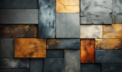 A textured abstract backdrop with 3D elements, featuring golden, gray, and orange tones for a luxurious, classic, and modern feel.