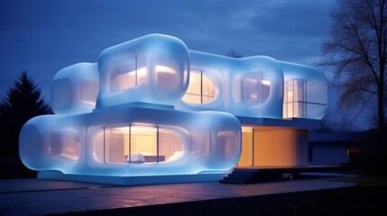 An ultramodern house exterior comprised mainly of aerogel for excellent insulation. - obrazy, fototapety, plakaty